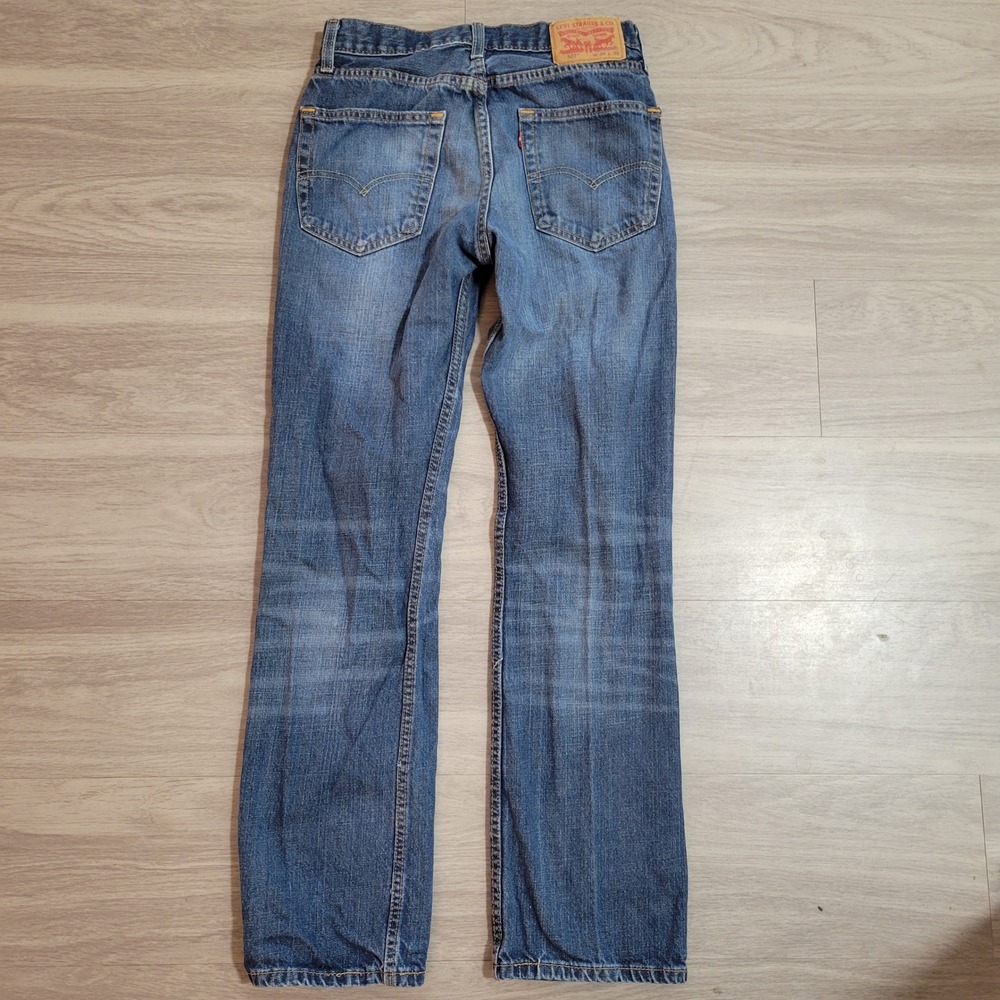 Levis 527 Slim Bootcut Jeans Mens 29x30.5 Medium Wash Blue Denim Whiskering